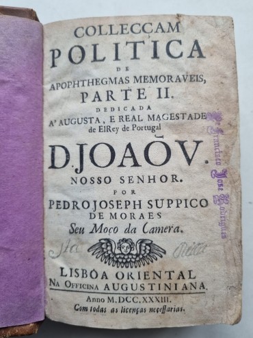 COLLECCAM POLITICA DE APOTHTHEGMAS MEMORÁVEIS – 1733