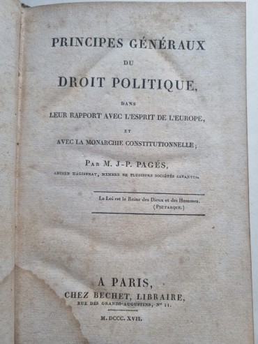 PRINCIPES GÉNÉRAUX DU DROIT POLITIQUE - 1817