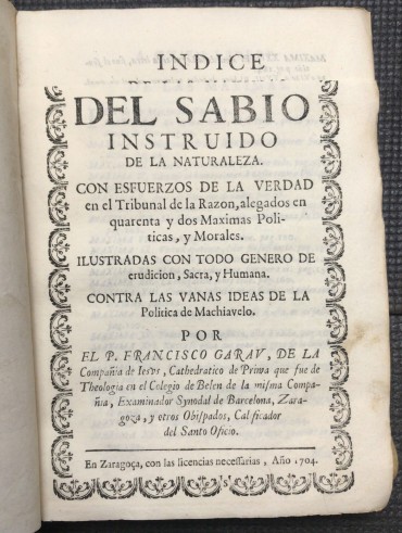 «Del Sabio Instruido de La Naturaleza - 1704»